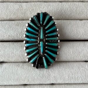 Sterling Silver Zuni Needlepoint Turquoise Cluster Statement Ring *As Is*